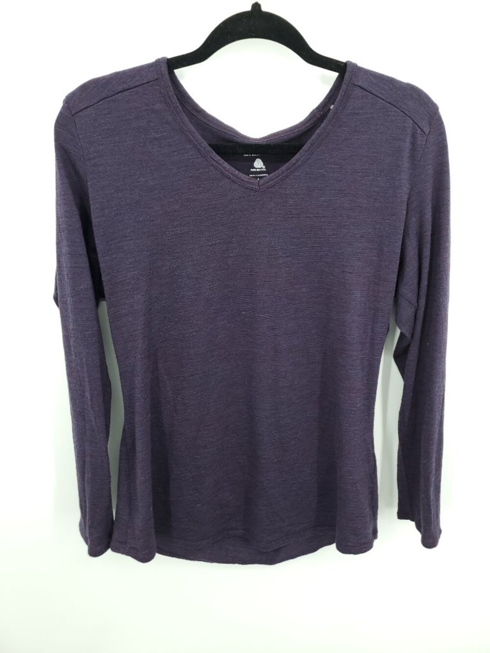 Seg'ments 100% Merino Wool V-Neck Long Sleeve Top L Heathered Purple Base Layer